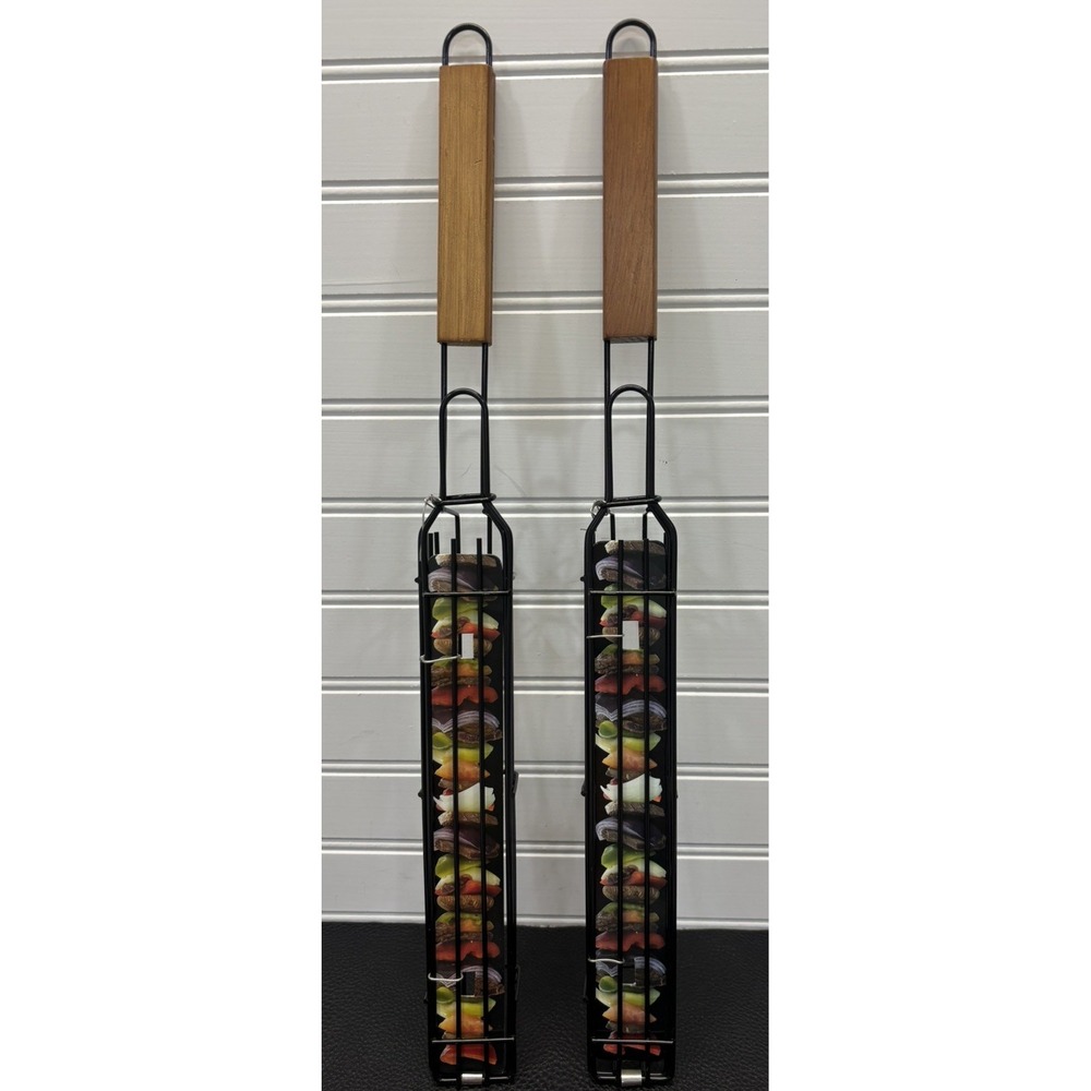 Kabob Grilling Baskets - Set of 2 Nonstick Wooden Handles